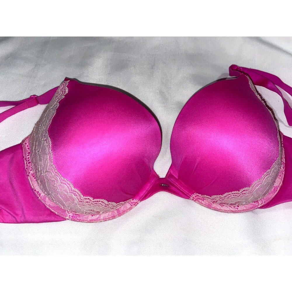 Victoria Secret Plunge Push Up Lace Bra Size 38D Hot Pink Sexy